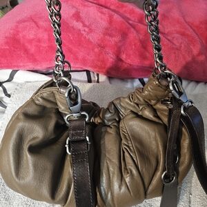 BCBG malaria‎ brown leather ruched cloud pillow bag